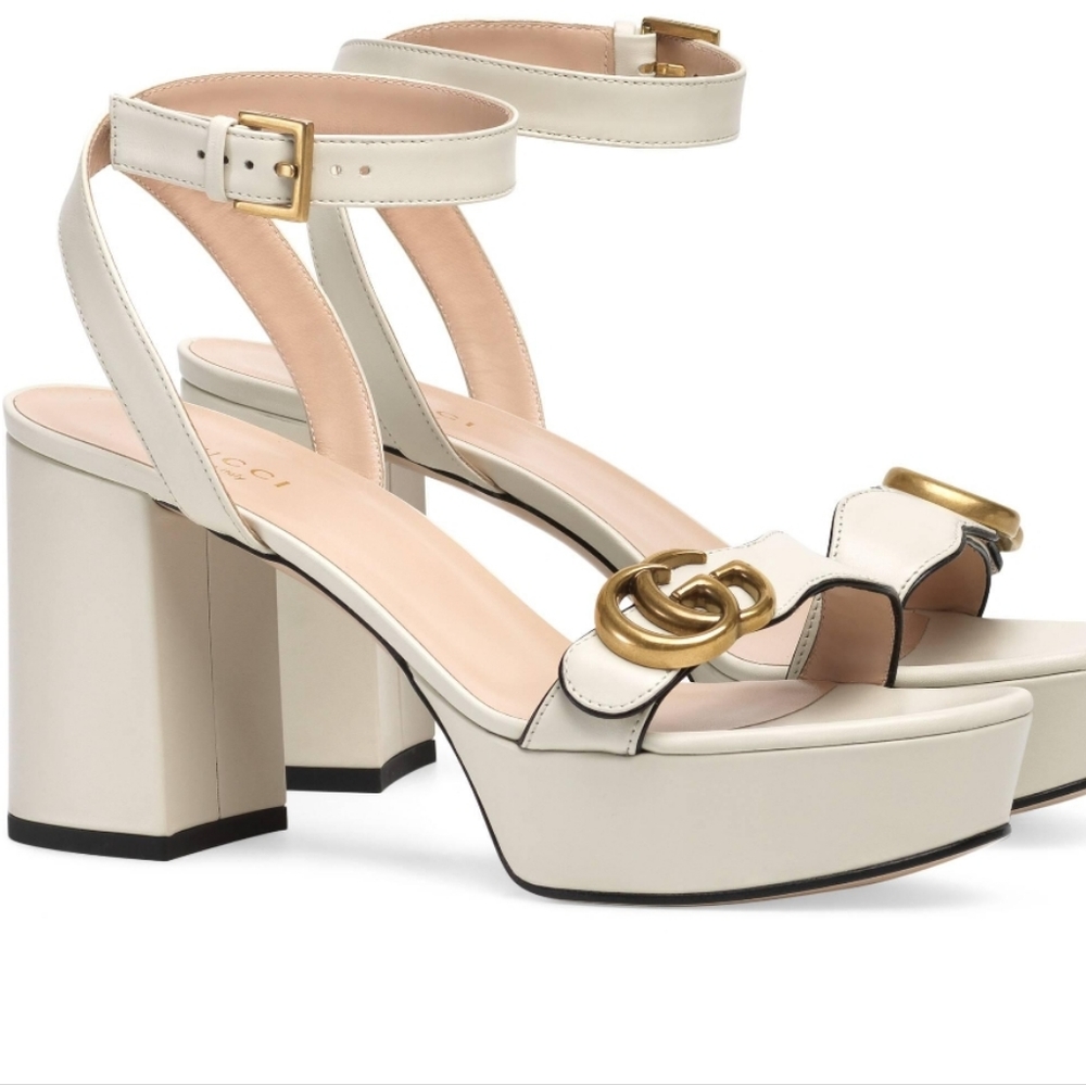Women's White Gucci Marmont 55 Platform Sandal